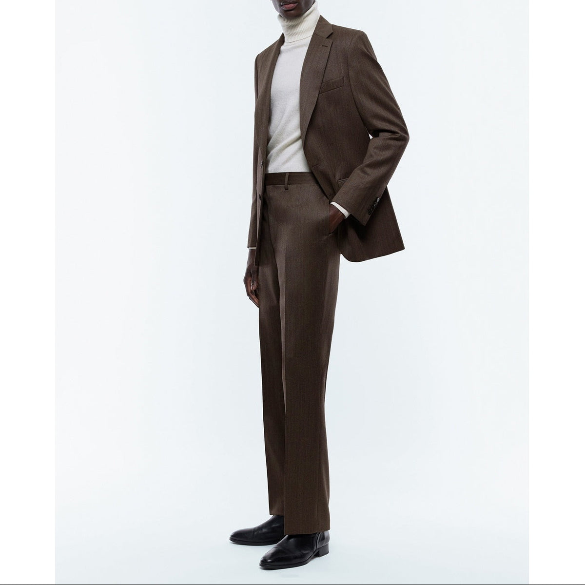 Herringbone Wool Tailored Suit - Taupe - Herringbone