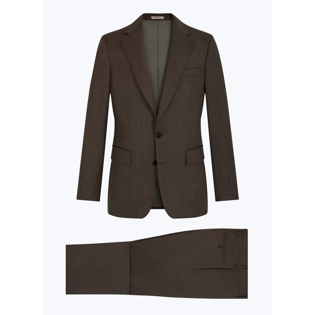 Herringbone Wool Tailored Suit - Taupe - Herringbone