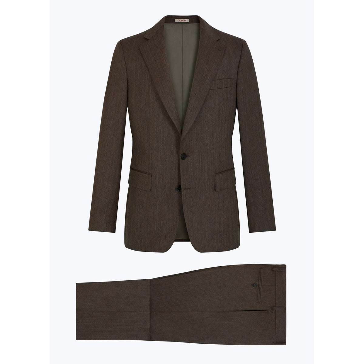 Herringbone Wool Tailored Suit - Taupe - Herringbone
