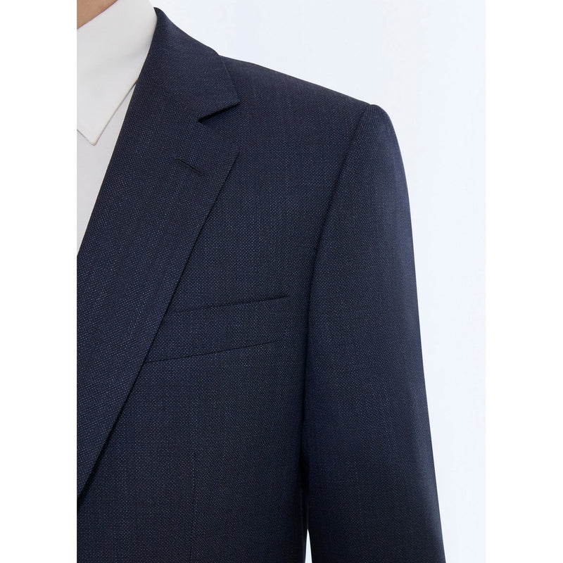 Costume Ajusté En Laine Vierge Faux Uni - Bleu