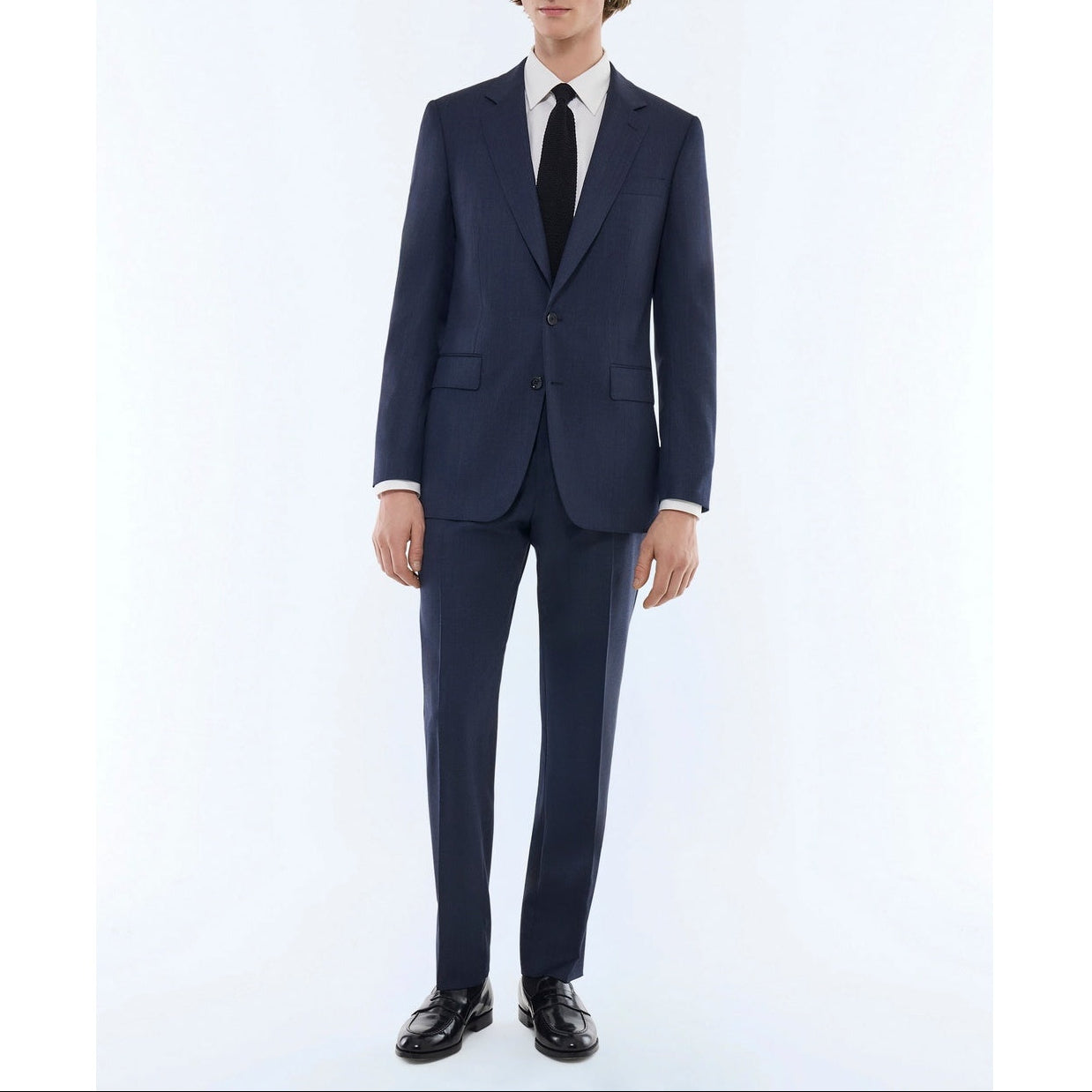 Fursac - Costume Ajusté En Laine Vierge Faux Uni - Bleu