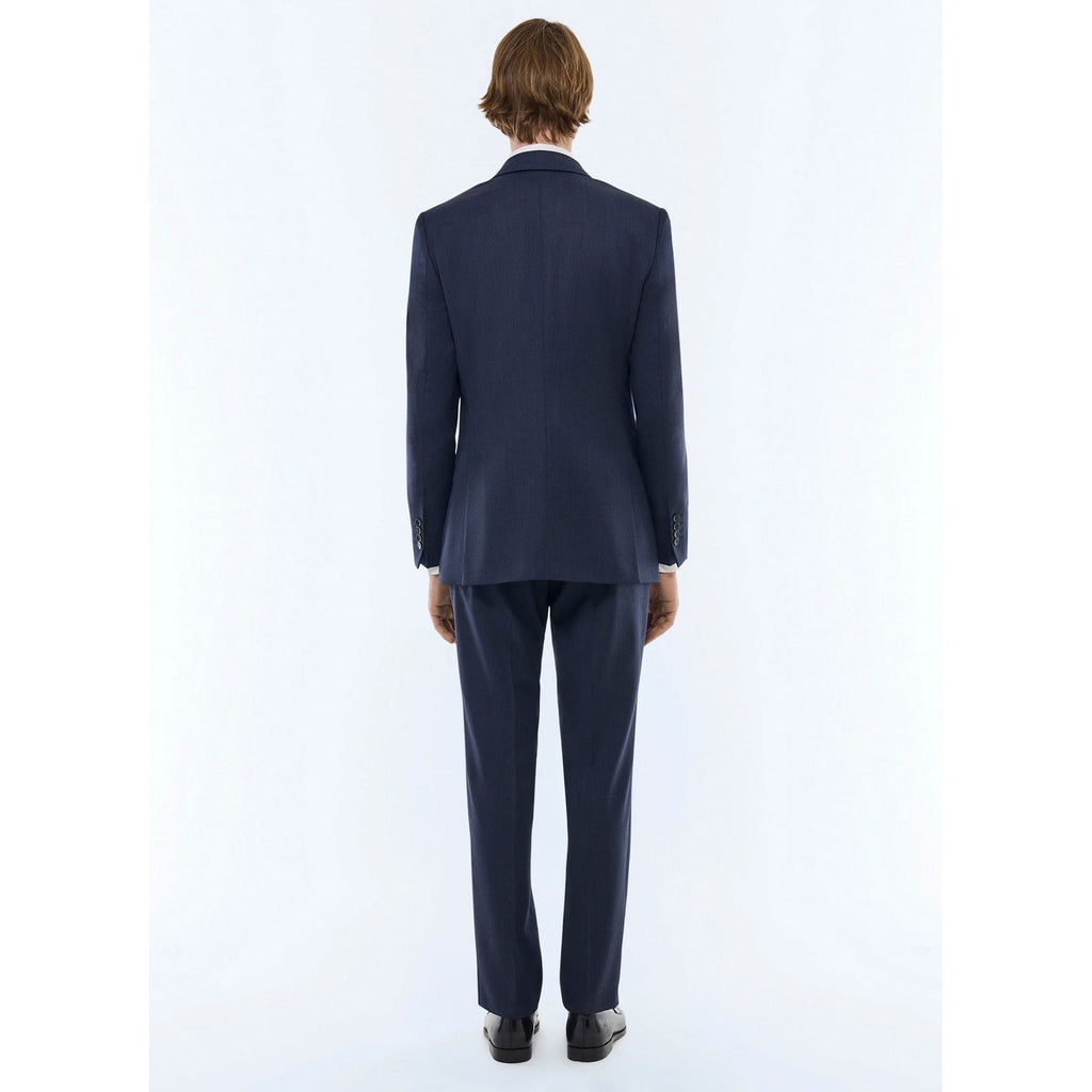 Fursac - Costume Ajusté En Laine Vierge Faux Uni - Bleu