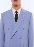 Costume Croisé En Laine Et Lin - Bleu Pastel