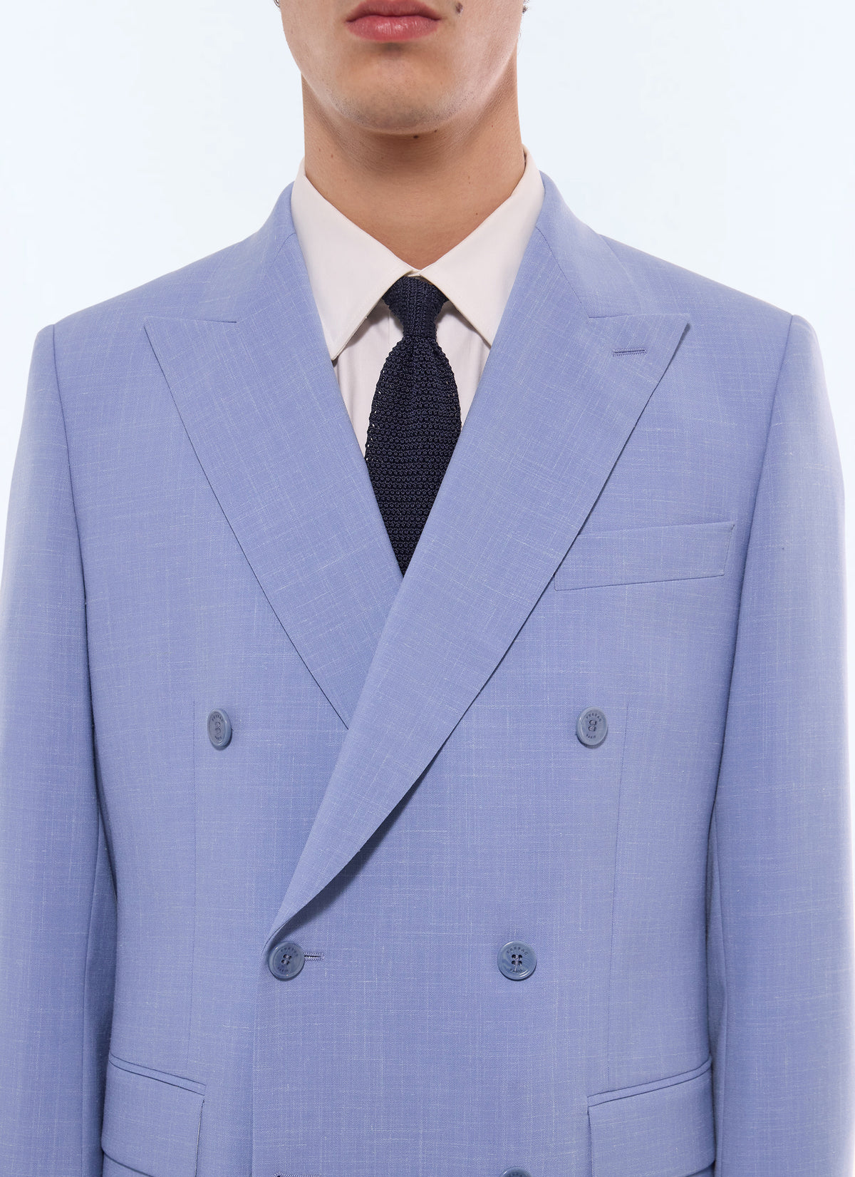 Costume Croisé En Laine Et Lin - Bleu Pastel