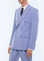 Costume Croisé En Laine Et Lin - Bleu Pastel