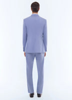 Costume Croisé En Laine Et Lin - Bleu Pastel
