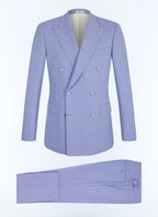 Costume Croisé En Laine Et Lin - Bleu Pastel