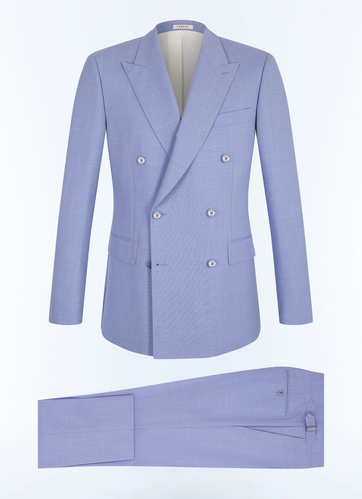Costume Croisé En Laine Et Lin - Bleu Pastel