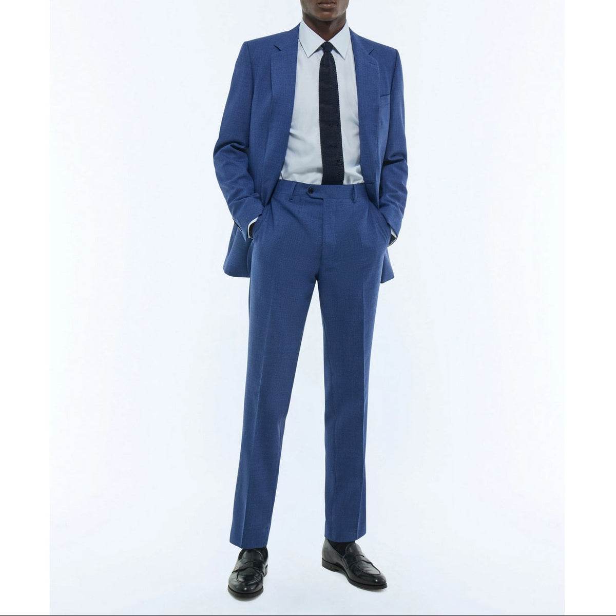 Tailored Wool Canvas Suit - Blue - Faux Plain Denim Effect