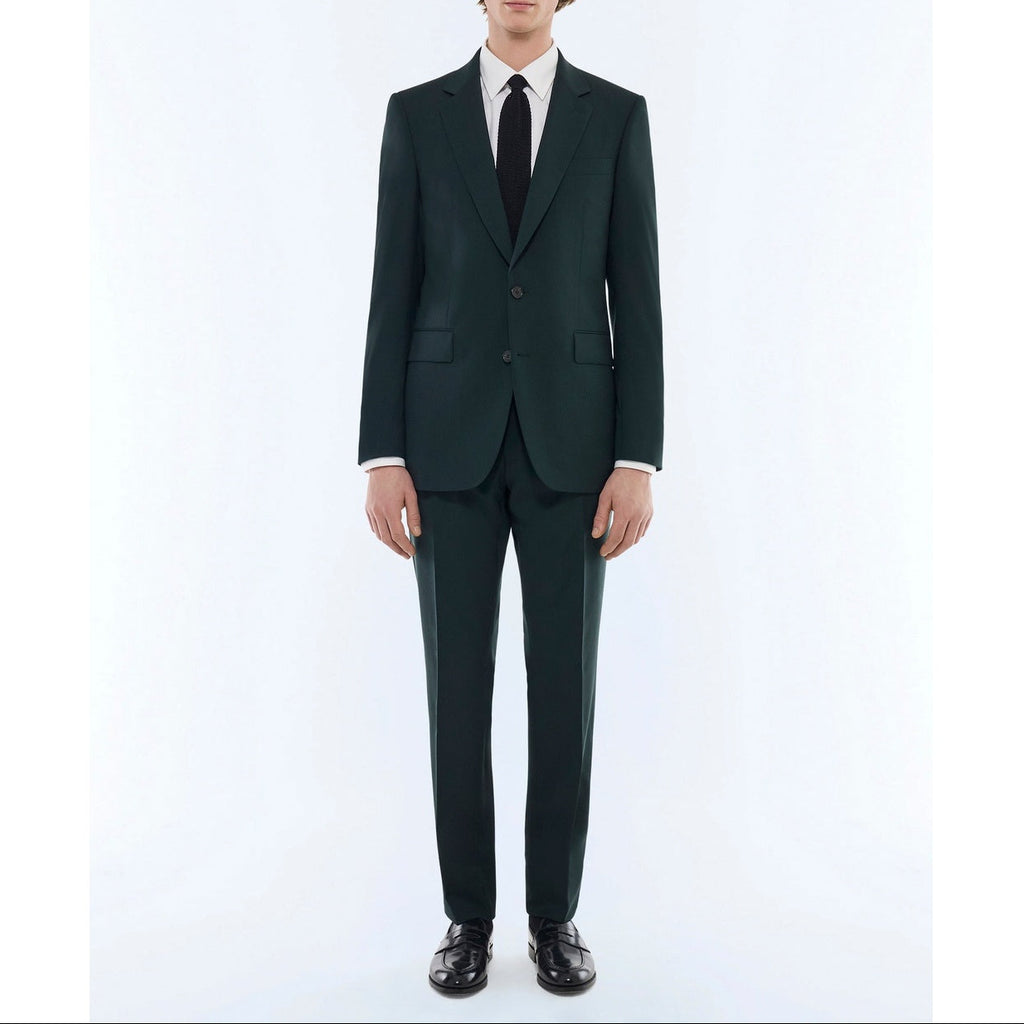 Slim Fit Suit In Plain Wool Canvas - English Green