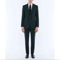 Slim Fit Suit In Plain Wool Canvas - English Green
