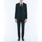 Slim Fit Suit In Plain Wool Canvas - English Green