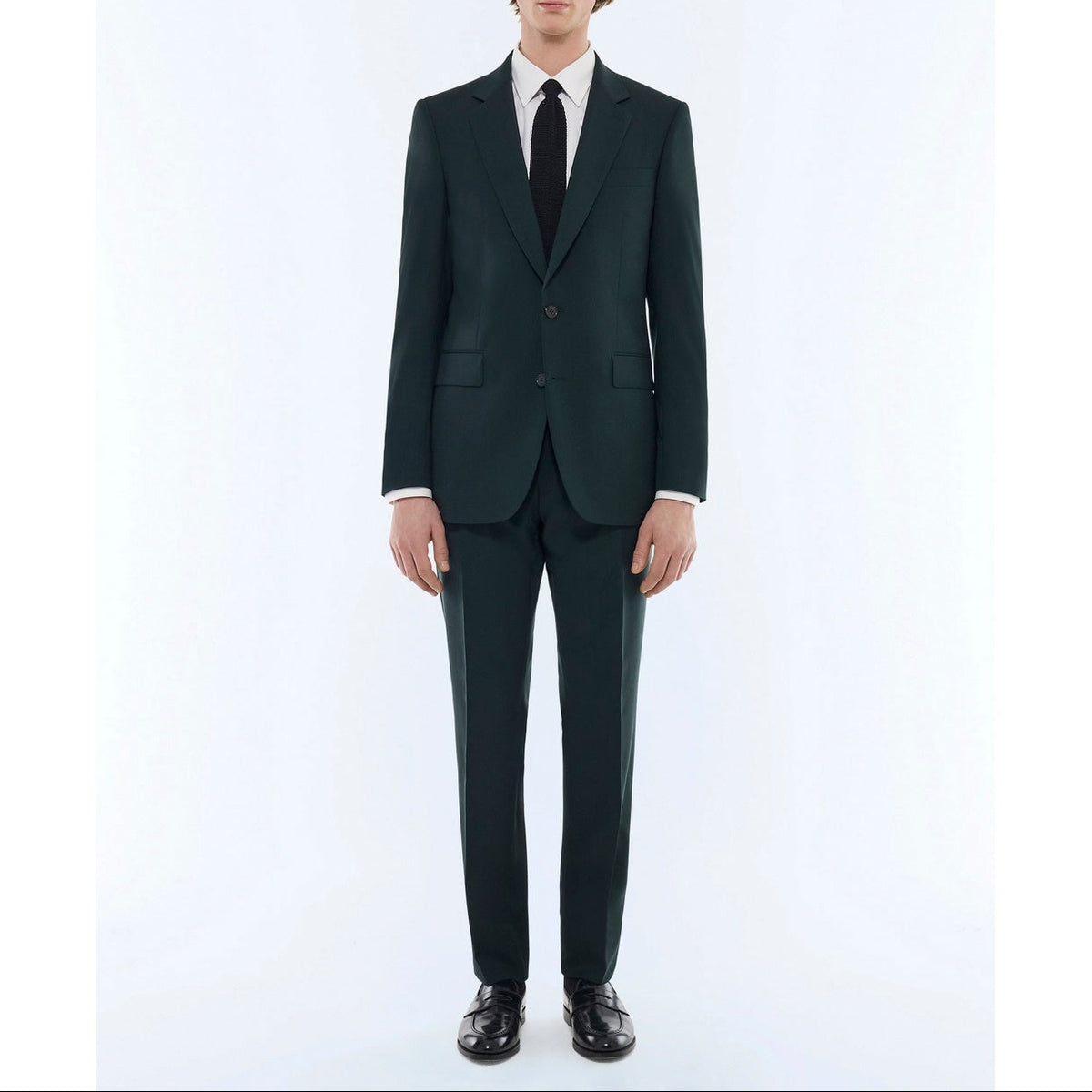 Slim Fit Suit In Plain Wool Canvas - English Green