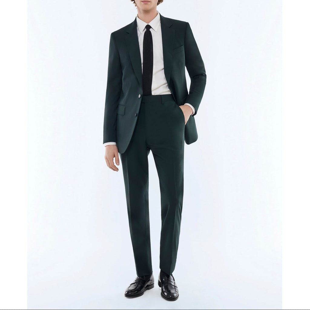 Slim Fit Suit In Plain Wool Canvas - English Green