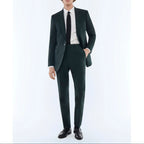Slim Fit Suit In Plain Wool Canvas - English Green