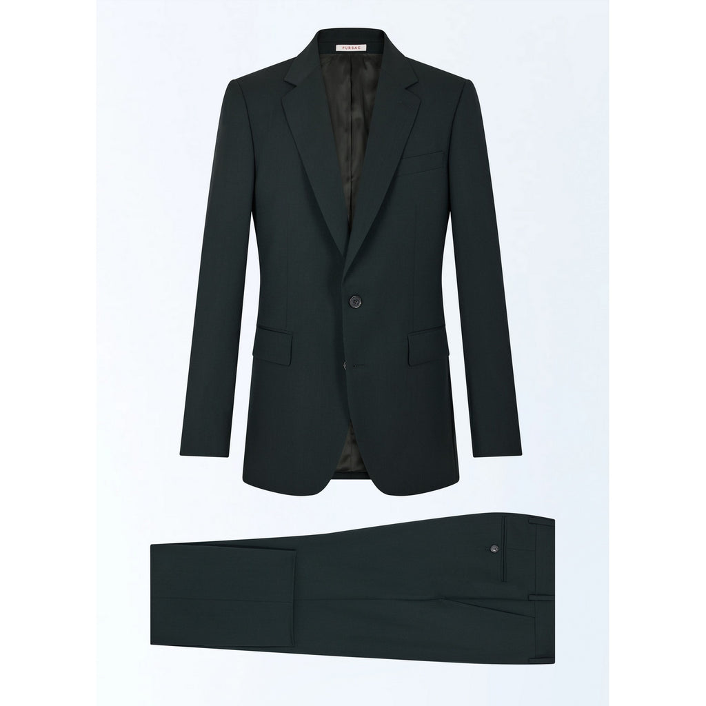 Slim Fit Suit In Plain Wool Canvas - English Green