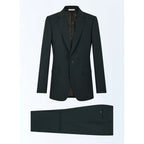 Slim Fit Suit In Plain Wool Canvas - English Green