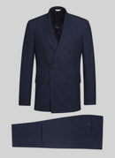 Fursac - Costume 2 Pièces Croisé Bleu En Armuré De Laine Mélangée - Carbone - Homme
