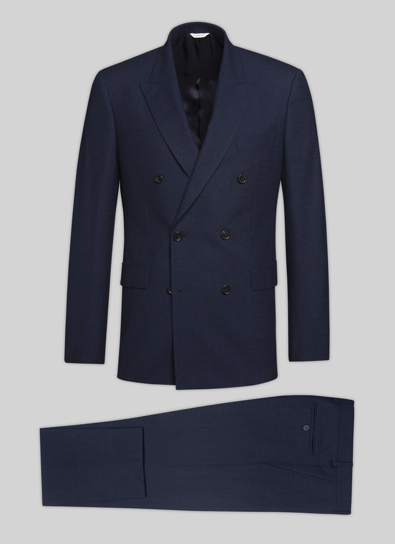 Fursac - Costume 2 Pièces Croisé Bleu En Armuré De Laine Mélangée - Carbone - Homme