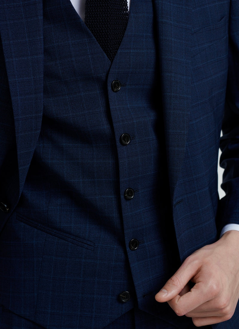 Fursac - Costume En Toile De Laine À Motif Prince De Galles - Bleu Marine - Motif Prince De Galles