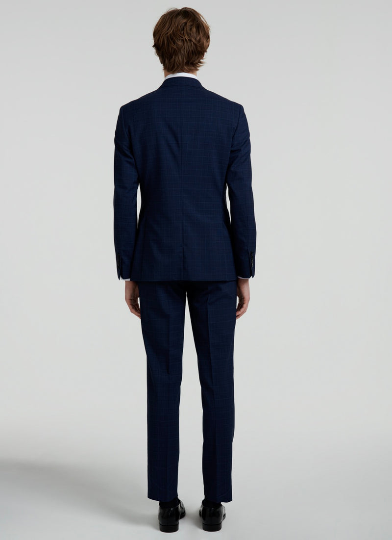 Fursac - Costume En Toile De Laine À Motif Prince De Galles - Bleu Marine - Motif Prince De Galles
