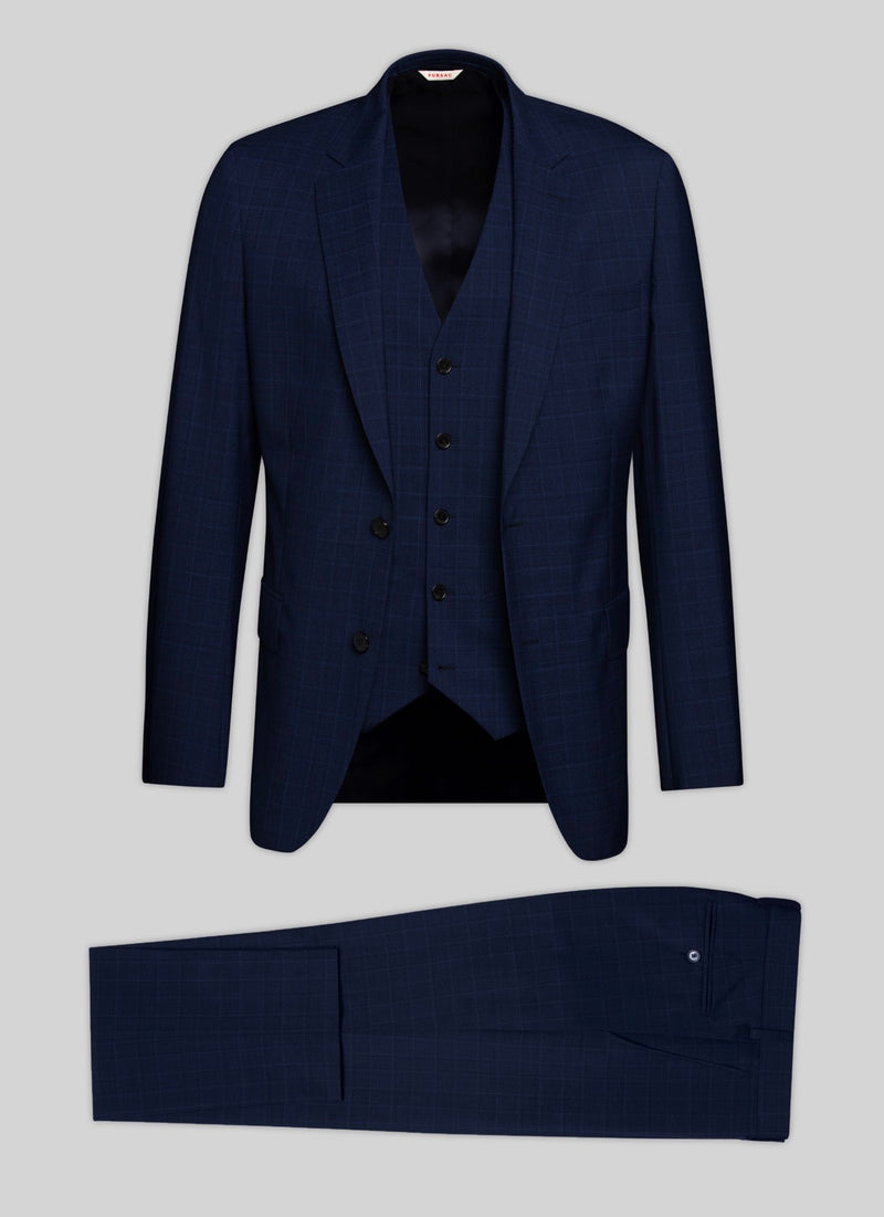 Fursac - Costume En Toile De Laine À Motif Prince De Galles - Bleu Marine - Motif Prince De Galles