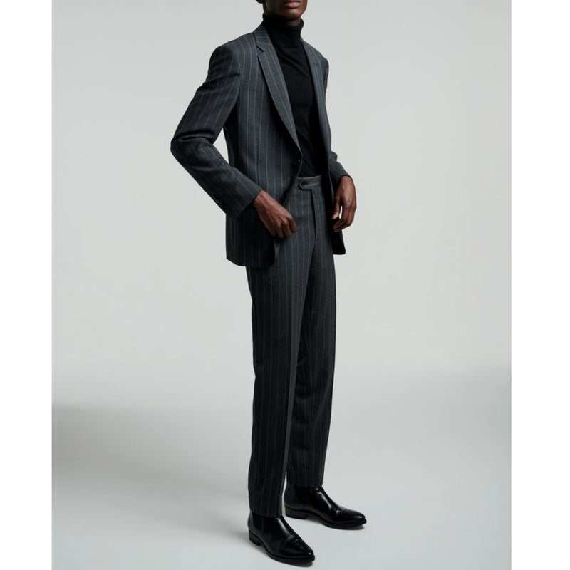 Fursac - Grey Striped Wool Suit - Anthracite Grey - White Woven Stripes