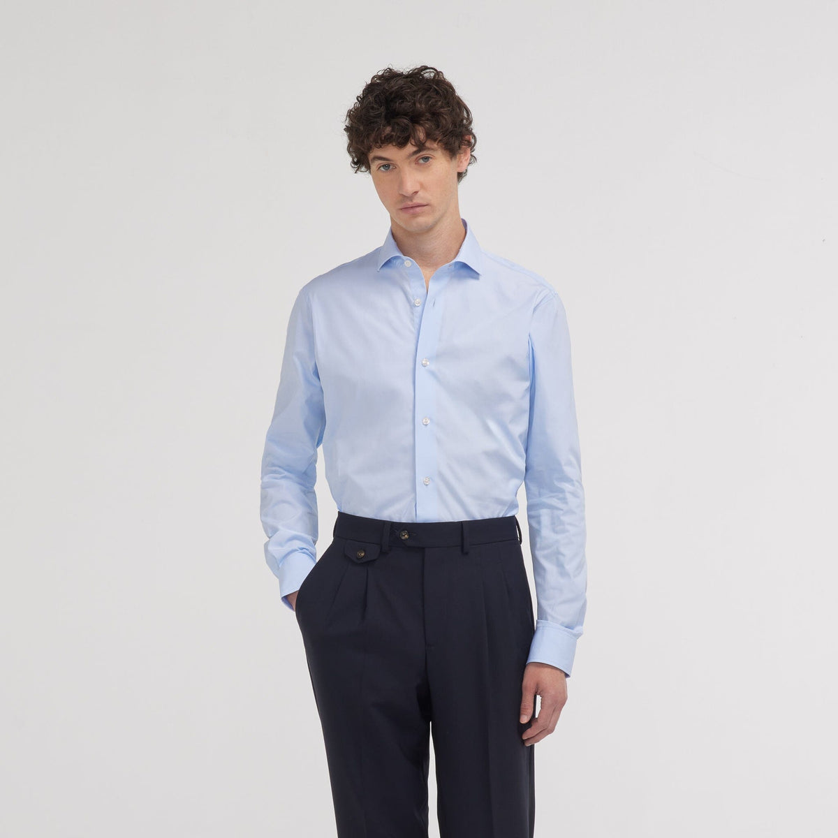 Chemise Cintrée En Popeline Double Retors Bleue
