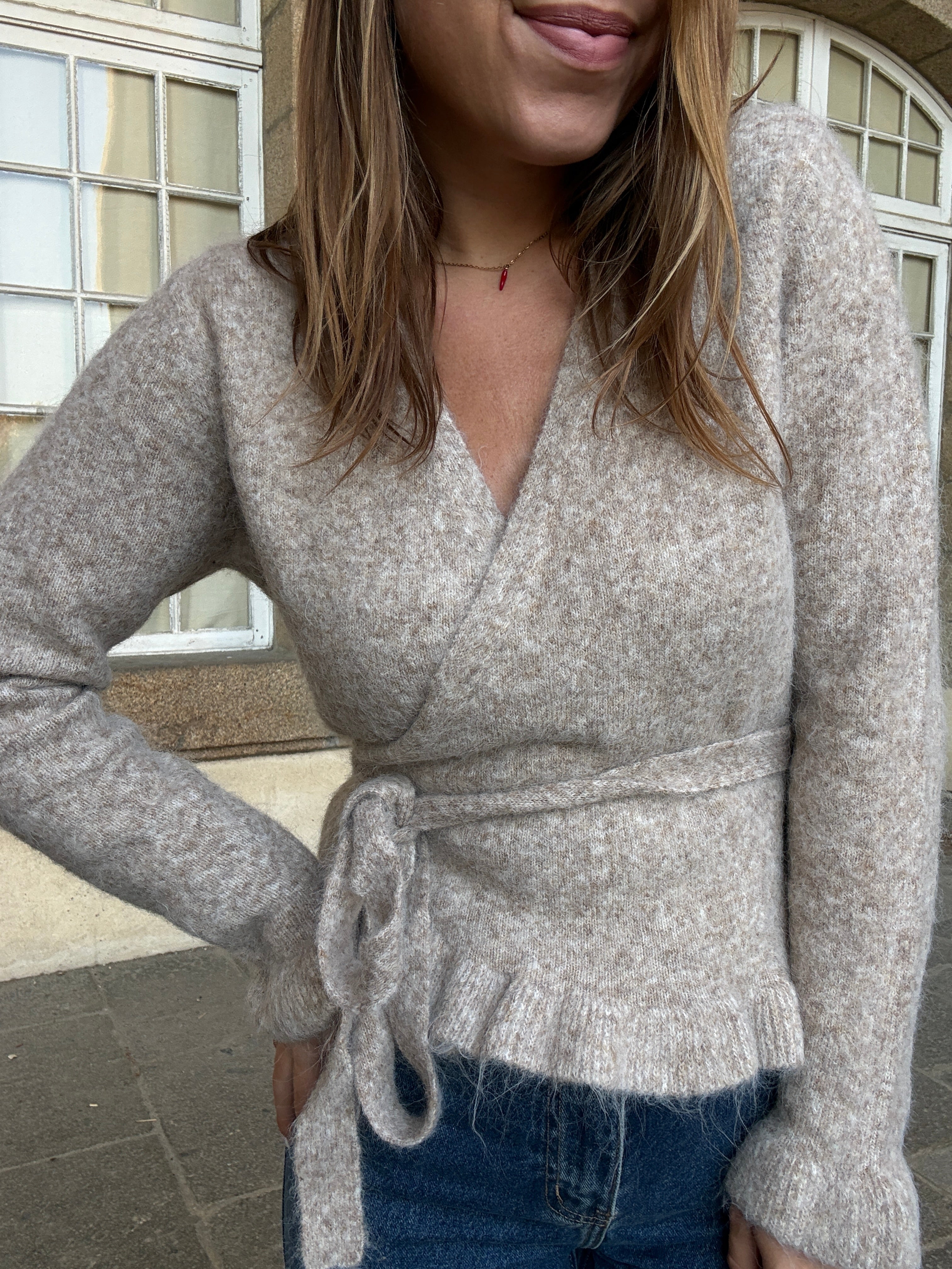 Cardigan à noeud Helena taupe