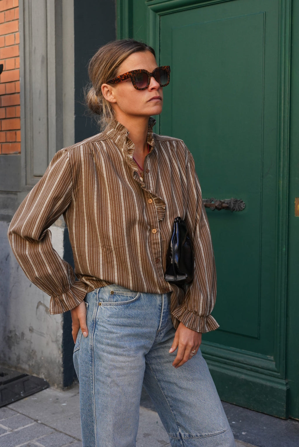 Sidonie Stripe Blouse Mocha/Ecru