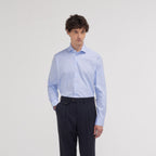 Chemise Cintrée En Oxford Double Retors Pied De Puce Bleue