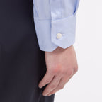Chemise Cintrée En Oxford Double Retors Pied De Puce Bleue