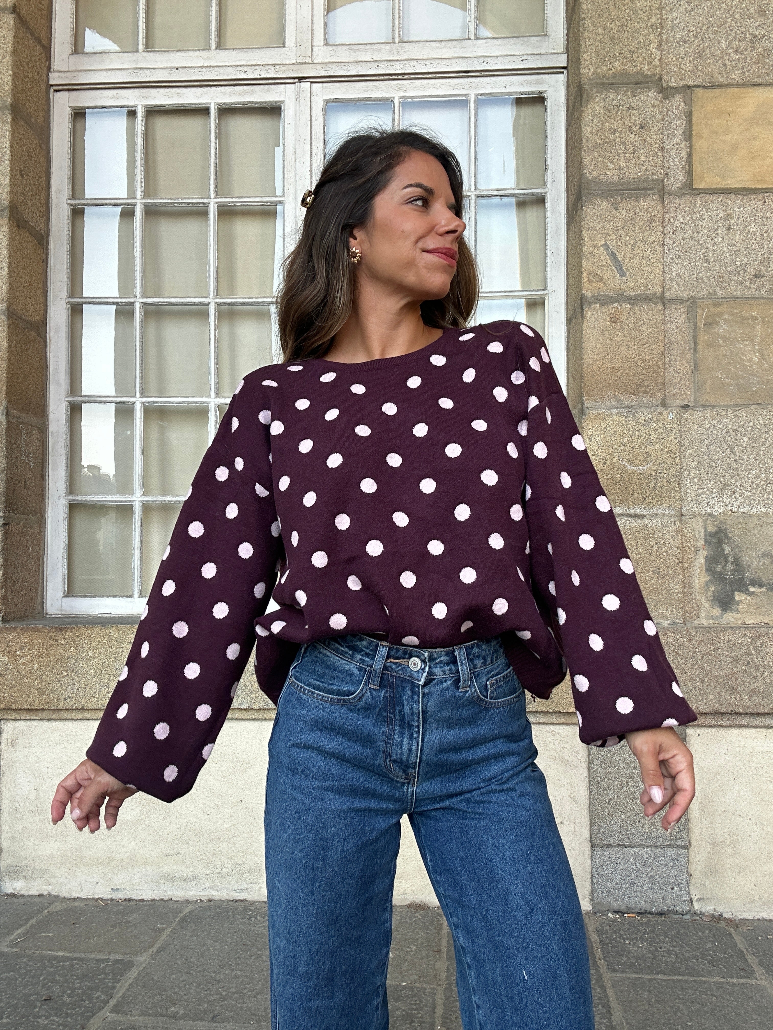 Zélie burgundy polka-dot wool jumper