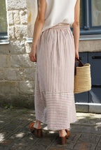 Anna Stripe Skirt Ecru/Raspberry
