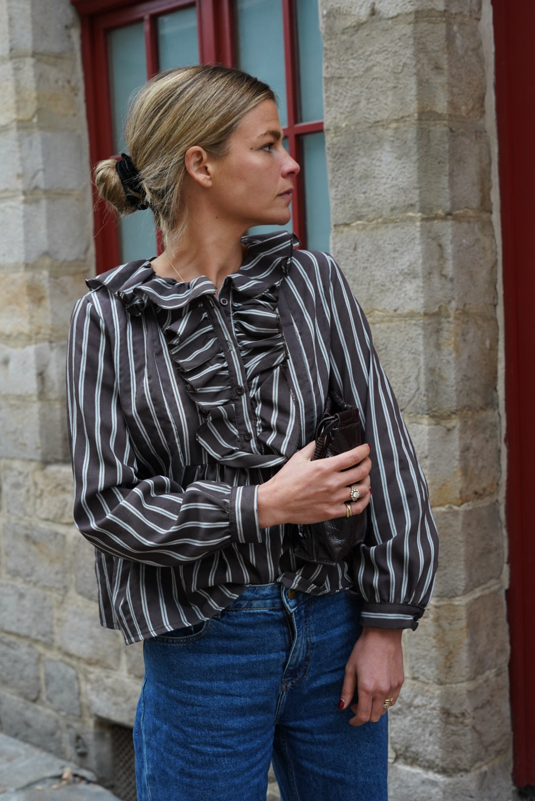 Olympe Chocolate Stripe Blouse