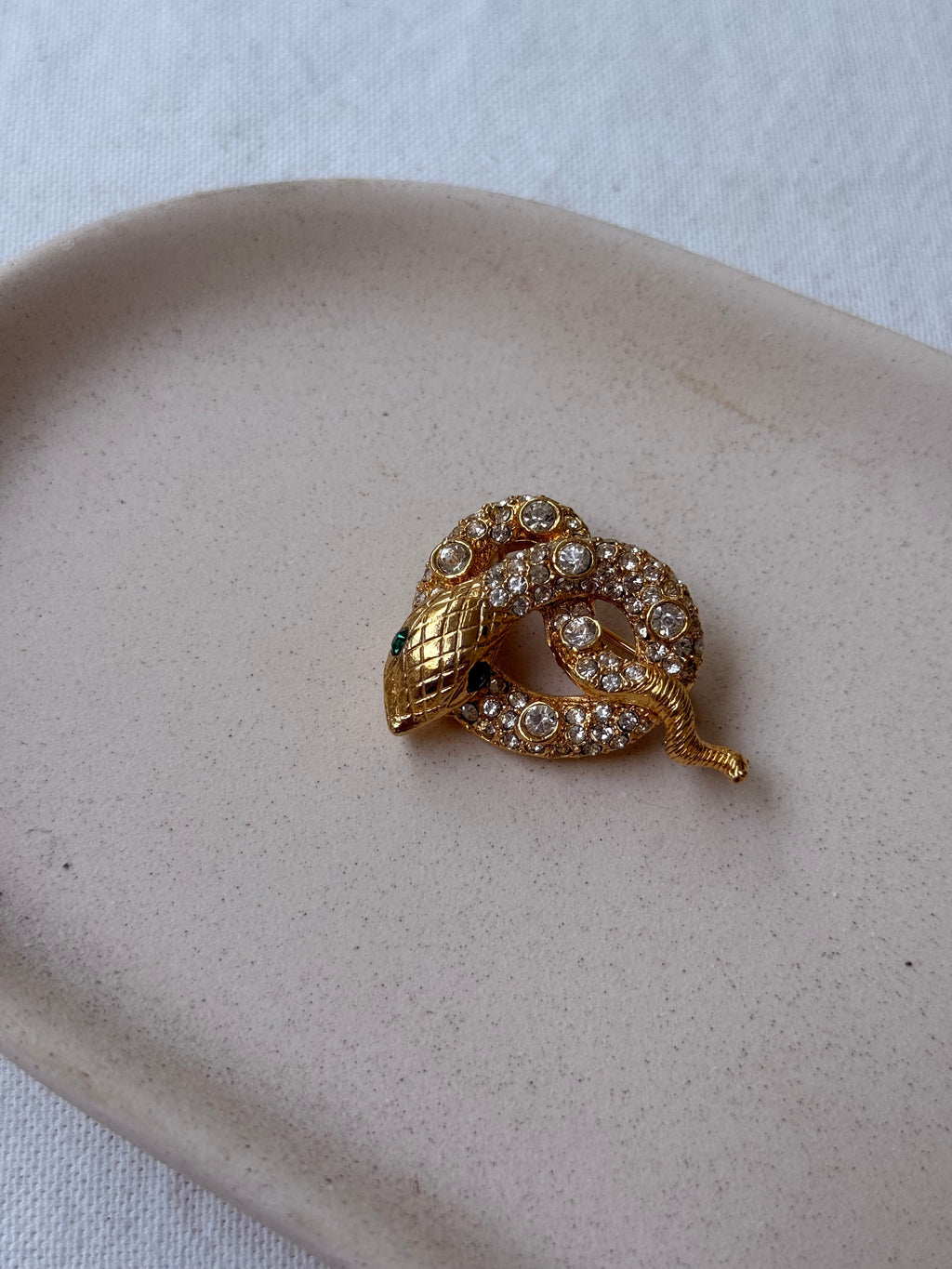 Broche Vintage - Serpent Strass Verts