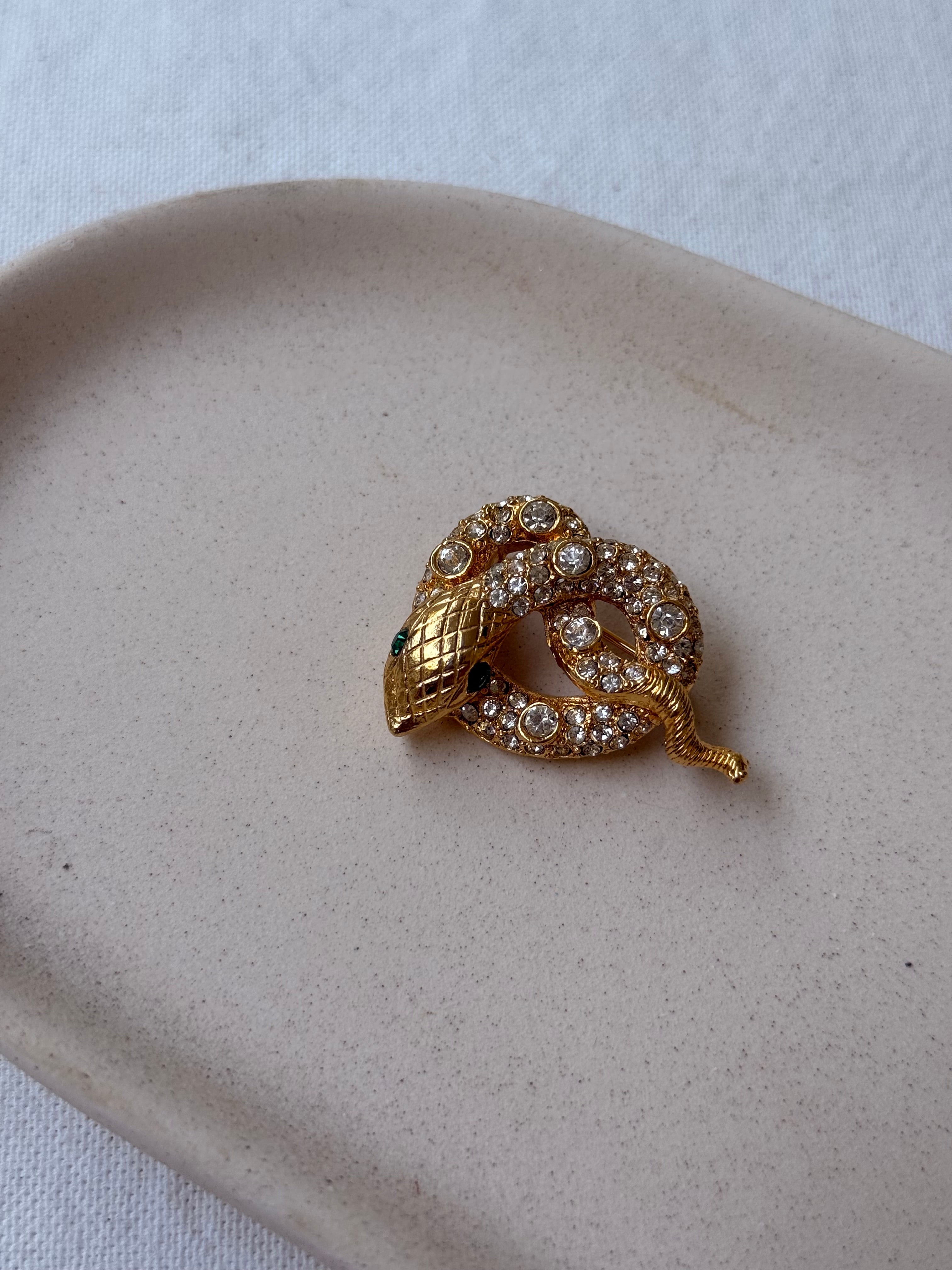Broche Vintage - Serpent Strass Verts