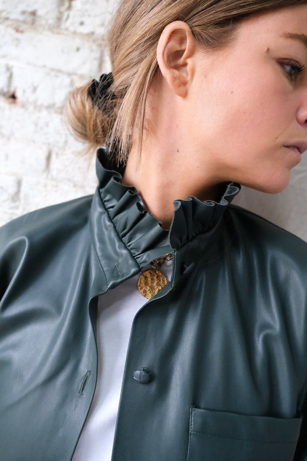 Lou Faux Leather Overshirt Dark Green