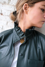 Lou Faux Leather Overshirt Dark Green