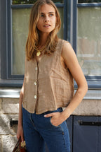 Abel Linen Sleeveless Top Camel
