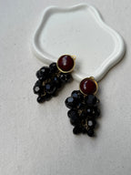 Vintage Georges Rech Earrings - Black Clusters and Burgundy Cabochons