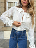 Ambre beige wide-collar blouse