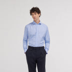 Chemise Cintrée En Fil-À-Fil Double Retors Bleue
