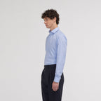 Chemise Cintrée En Fil-À-Fil Double Retors Bleue
