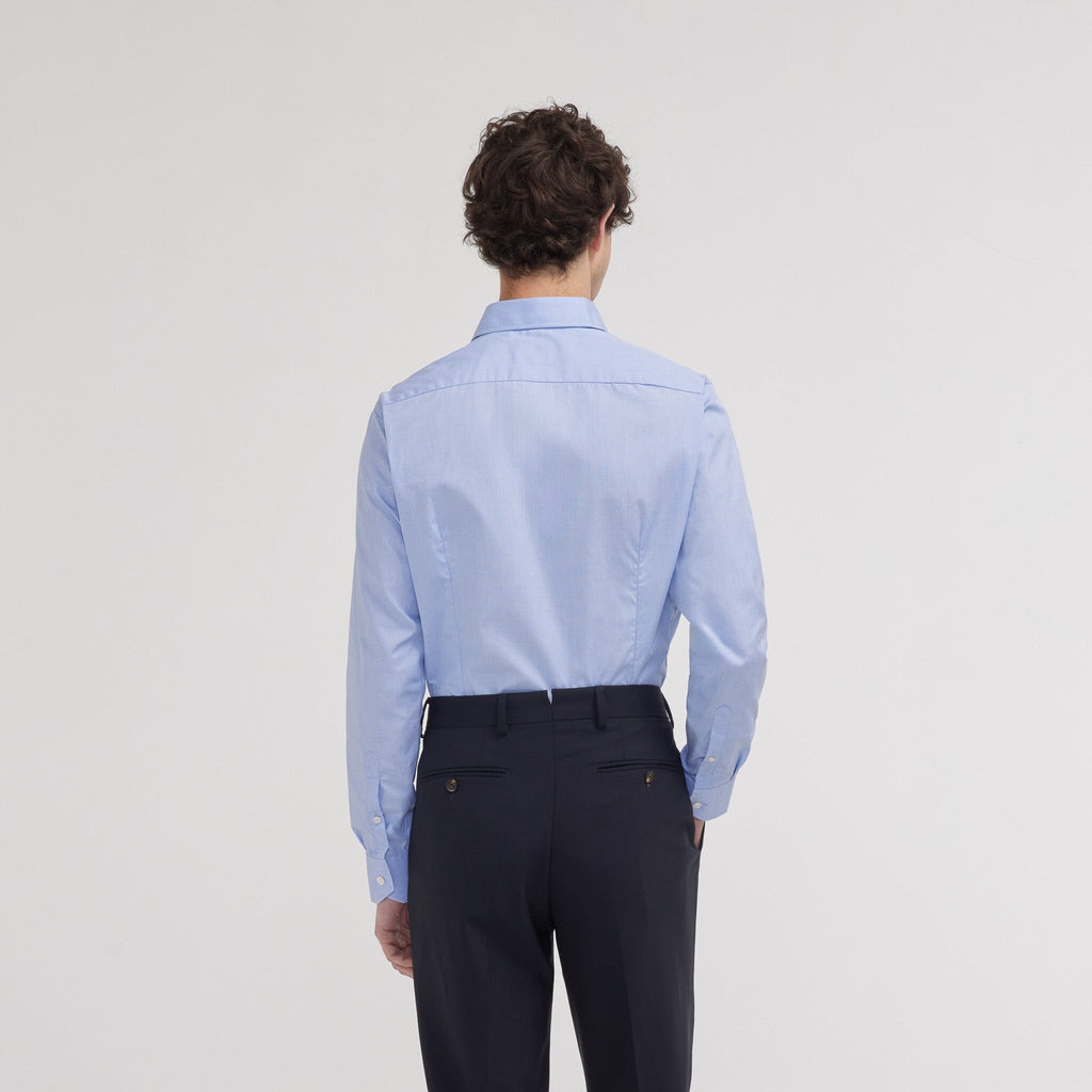 Chemise Cintrée En Fil-À-Fil Double Retors Bleue