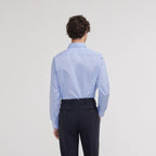 Chemise Cintrée En Fil-À-Fil Double Retors Bleue