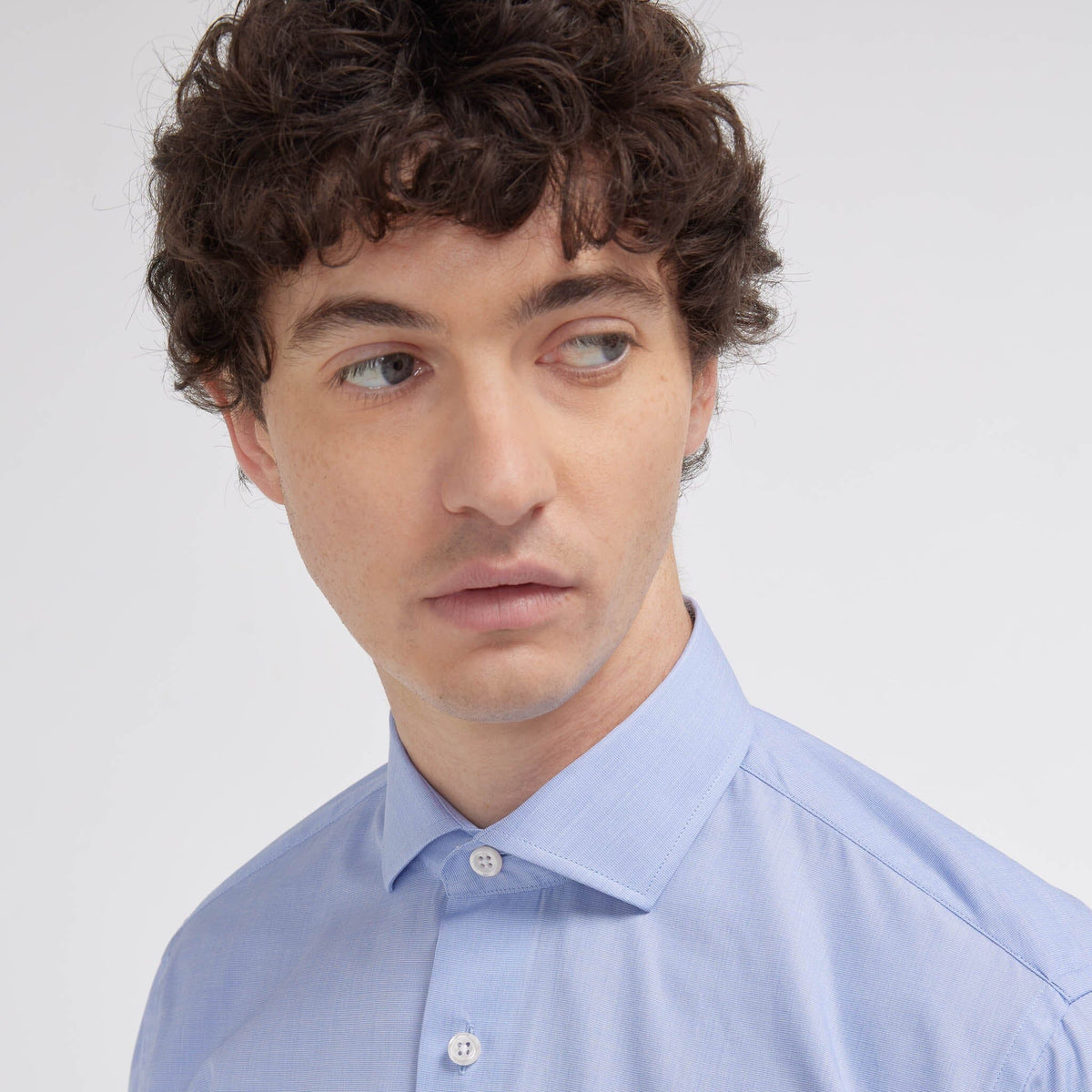 Chemise Cintrée En Fil-À-Fil Double Retors Bleue