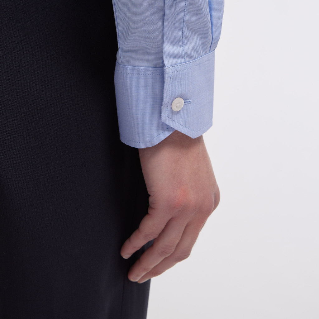Chemise Cintrée En Fil-À-Fil Double Retors Bleue
