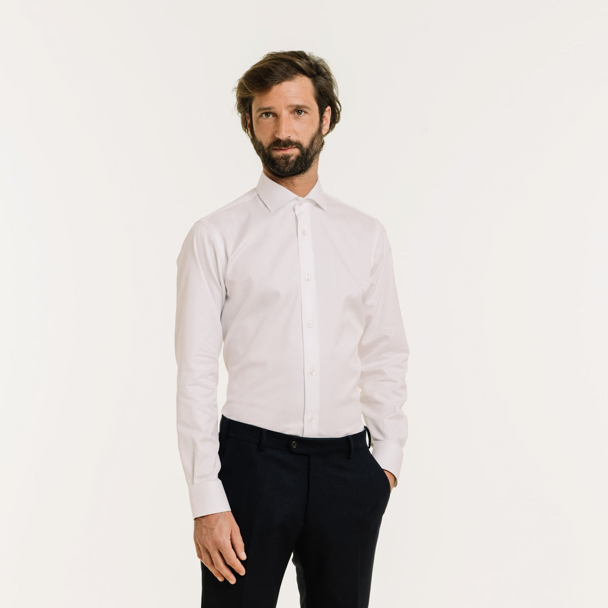 Chemise Cintrée En Chevron Double Retors Blanche