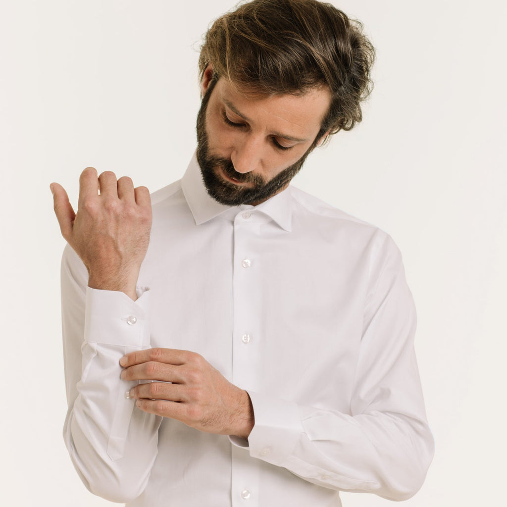 Chemise Cintrée En Chevron Double Retors Blanche